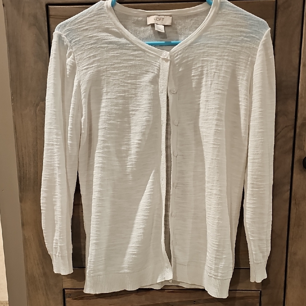 LOFT Classic White Knit Cardigan